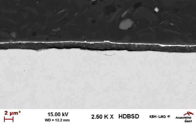 BSD images at 2.500x and 10.000x magnification from ArcelorMittal’s Zeiss Sigma 500 VP FE-SEM
