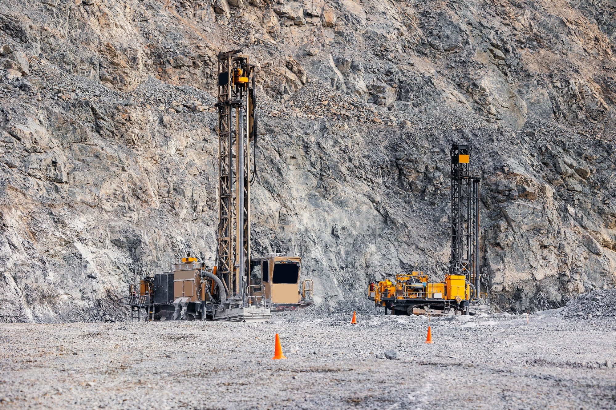 A mining site with drilling equipment