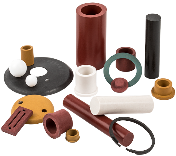 Rulon® fluoropolymer bushings, seals and machined components in various shapes and colors, made from filled PTFE-based materials