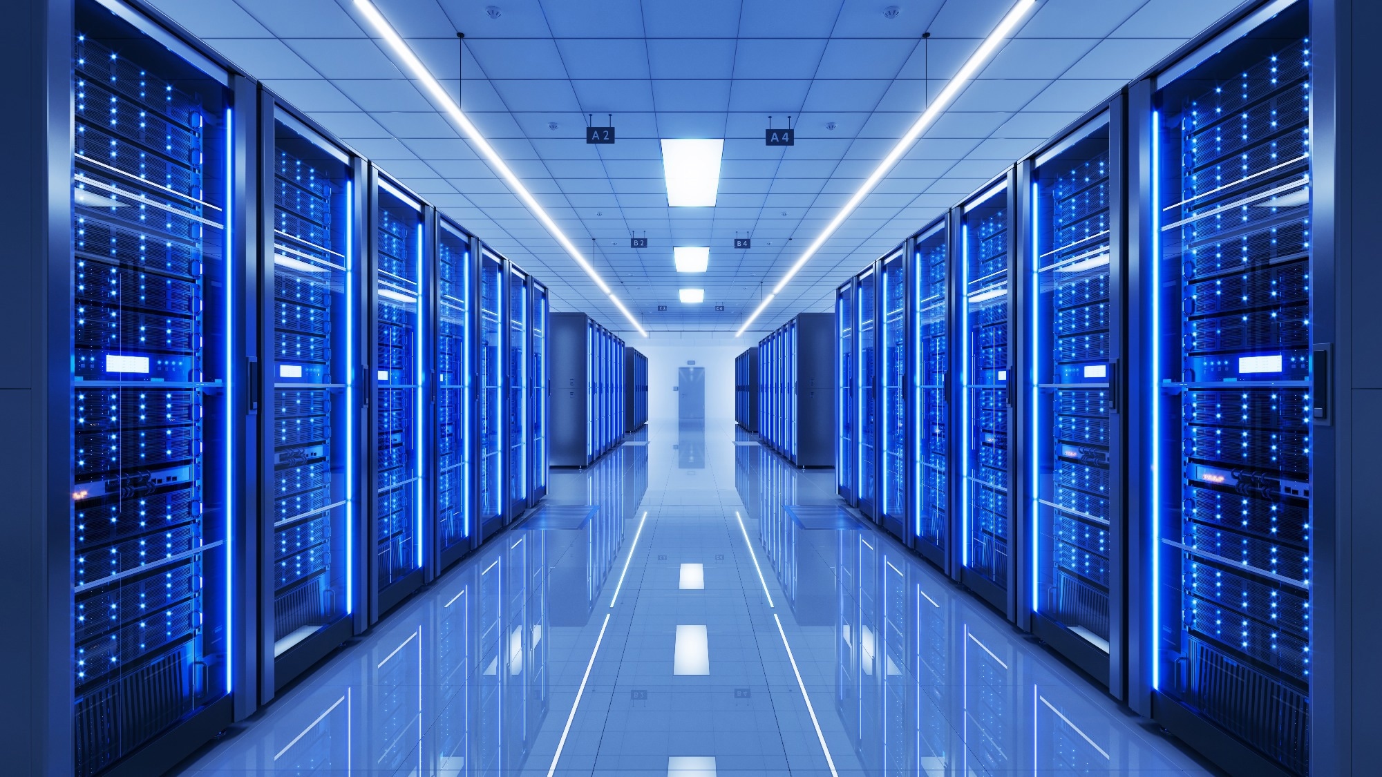 Rows of servers in a data center