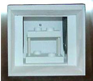 Example kiln furniture configuration in the hearth of the Zircar Zirconia Hotspot 110 Laboratory furnace.