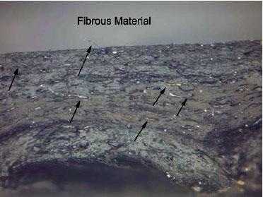 Fibrous material contamination was evident within the inner tube material of the failed oil hose.