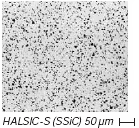 HALSIC-S pressureless sintered SSiC SiC microstructure with closed porosity and characteristically fine pore distribution of pores.