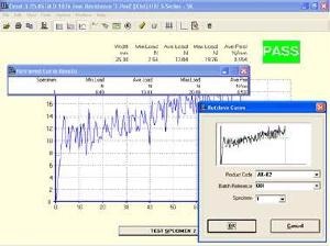 Resultant graph generated by PC based QMat software, showing the result of a peel test.