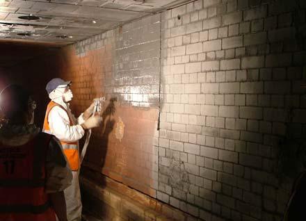 EMISSHIELD® being sprayed in a tunnel kiln