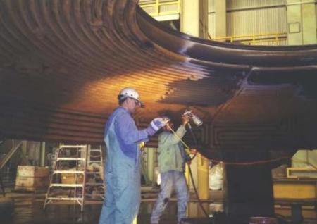 Application of high temperature high emissivity coating to a water panel EAF roof