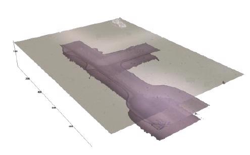 Zeta image of a channel with a transparent cover plate, showing top, middle and bottom surfaces.