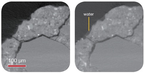 4D study under environmental conditions. High contrast enables view of wetting effect