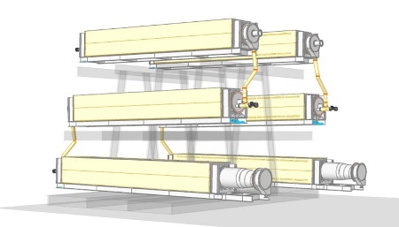 stacking rotaries to take advantage of height opportuni-ties and eliminates need for material conveyance equipment by utilizing gravity.