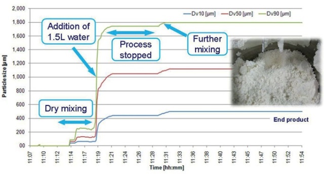 Real-time monitoring of a pilot scale high shear granulator.