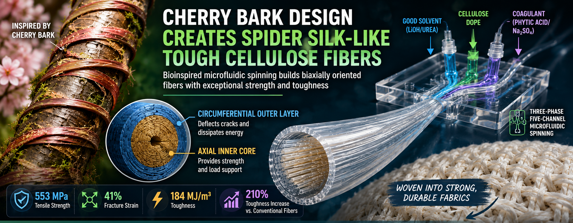 Cherry Bark Design Turns Cellulose Into Spider Silk-Like Tough Fibers