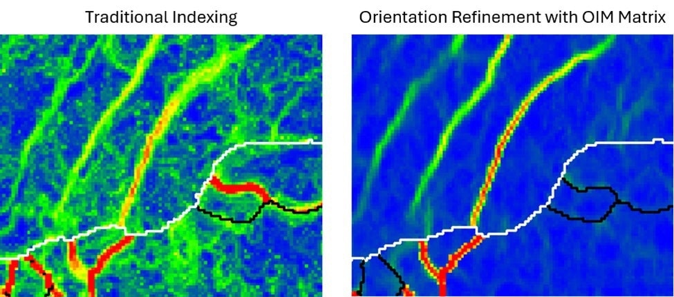 OIM Matrix improves orientation precision and removes noise in the KAM map from an additively manufactured 316L alloy.
