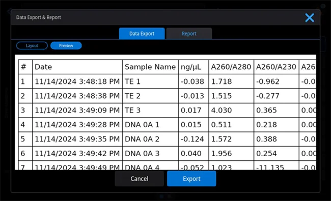Preview option lets you see what is the data file will contain.