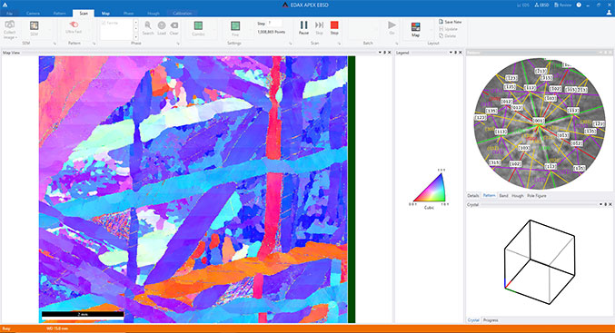 EBSD of a Gibeon Meteorite sample covering a 7.5 mm x 6.5 mm area using Montage for large area analysis.