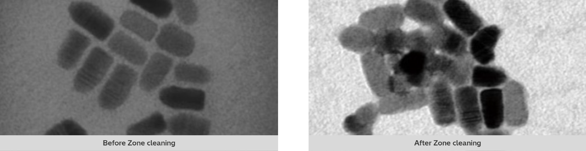 CdSe quantum dot imaged before and after ZoneTEM II cleaning