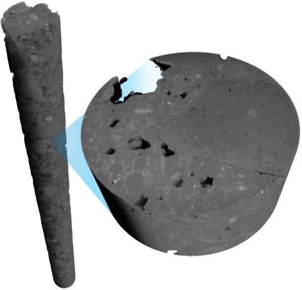 40 × 3 cm concrete core. 7 mm volume of interest scanned at 5 μm voxel size.