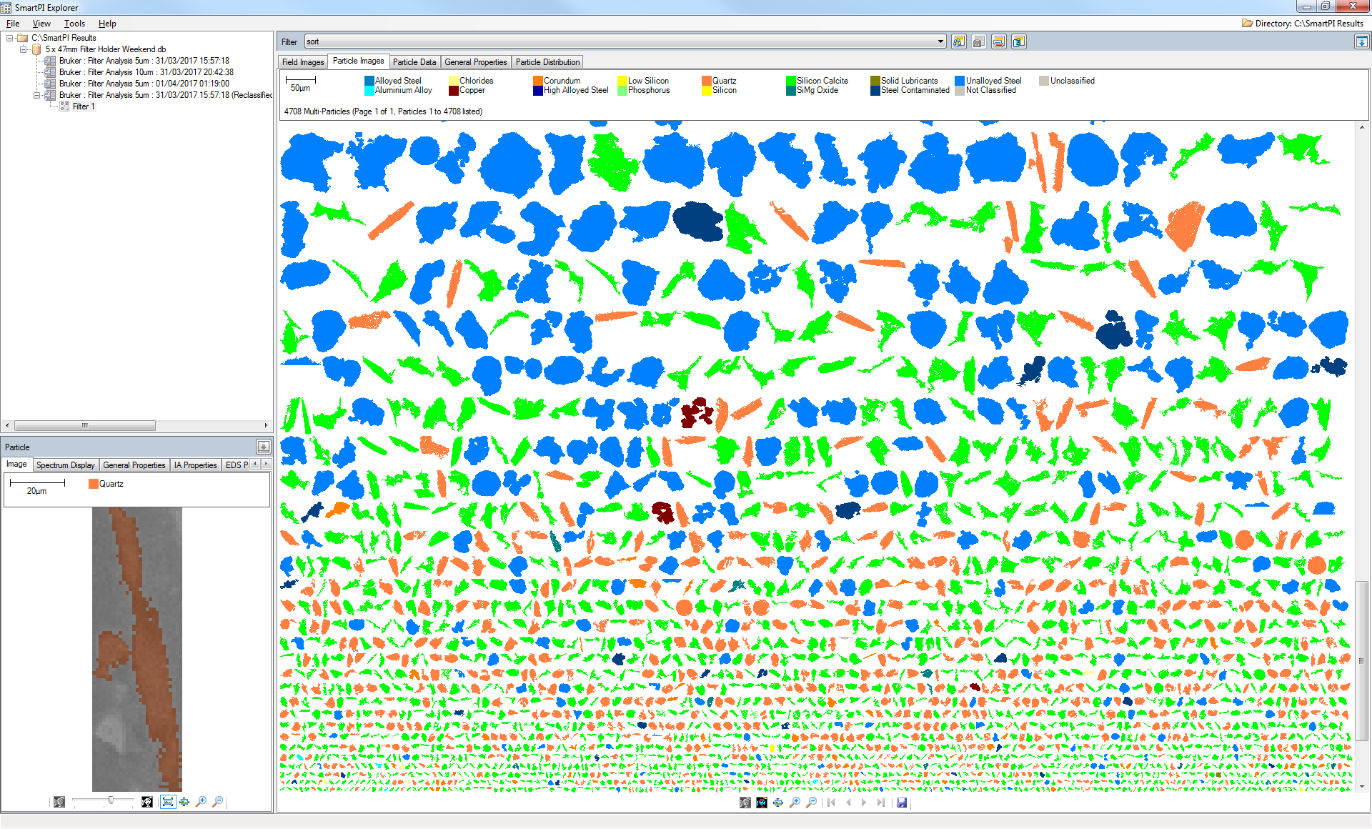 SmartPI Explorer navigation window with multi-particle view.