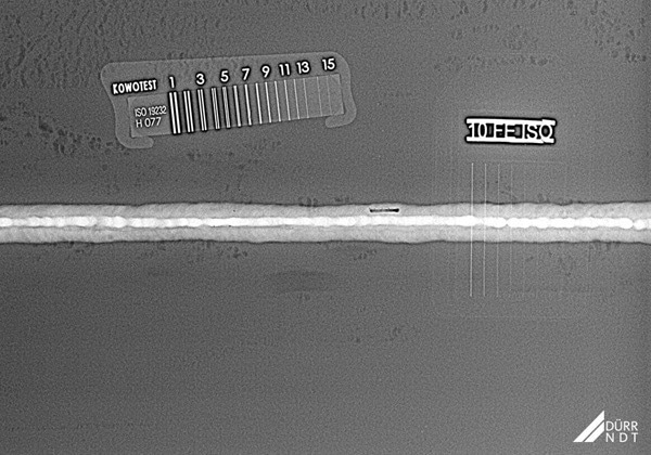 Weld seam, 10 mm steel plate, X-ray (ISO 17636-2 Class B compliant).