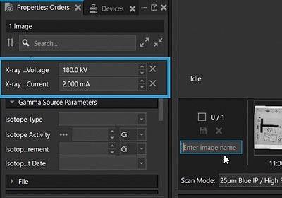 Set image name and save. X-ray source parameters can also be recorded