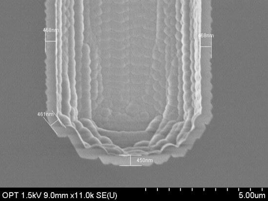 450 nm conformal SiO2 deposited in 32:1 aspect ratio trench using PlasmaPro ASP.