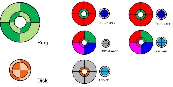 The 16 segmented ring and disk detectors of the Panther STEM detection system allow for a range of STEM signals without the need for multiple detectors.