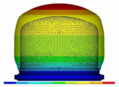 Global deformation (50-fold stilted presentation) Pressure: inner pressure 36 bar, inner temperature 250 °C.