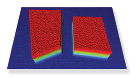 3D Profile Showing µm Step.