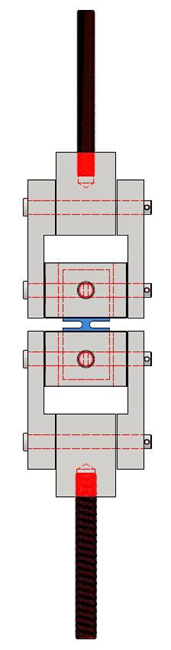Side view of testing attachment and specimen