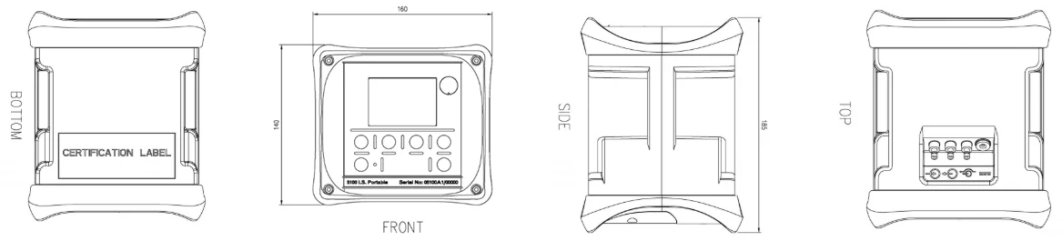 Micro i.s. 5110 01 for Oxygen Measurement schematic, front, sides, back, above, black and white.