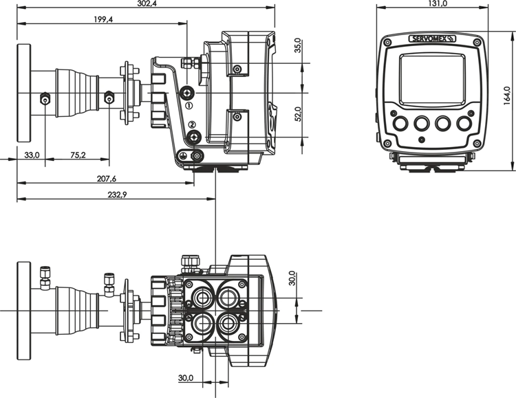 CA schematic of the SERVOTOUGH Laser 3, providing dimensions and structure.