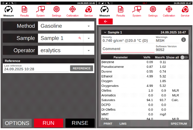 The Smallest Lab-Grade Mid-FTIR Fuel Analyzer screenshot of the way the analyzing method.