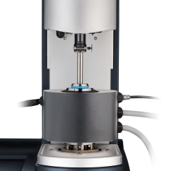 The ARES-G3 Rheometer close up image of multiple flow chamber.