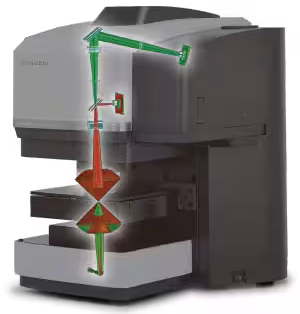 Product image: Image view of the visible light and infrared optical path. Green light: visible light optical path. Red light: infrared optical path
