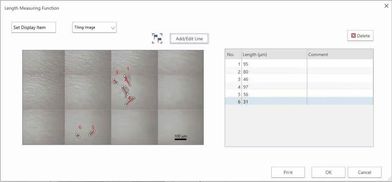 The AIMsight FTIR Microscope product image/screen grab showing length measurement function.