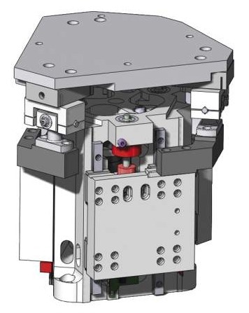 Custom high-resolution Z-tip tilt stage with 25 mm travel in Z, +/- 3 ° in tip & tilt, and encoder resolution of 0.6 nm.