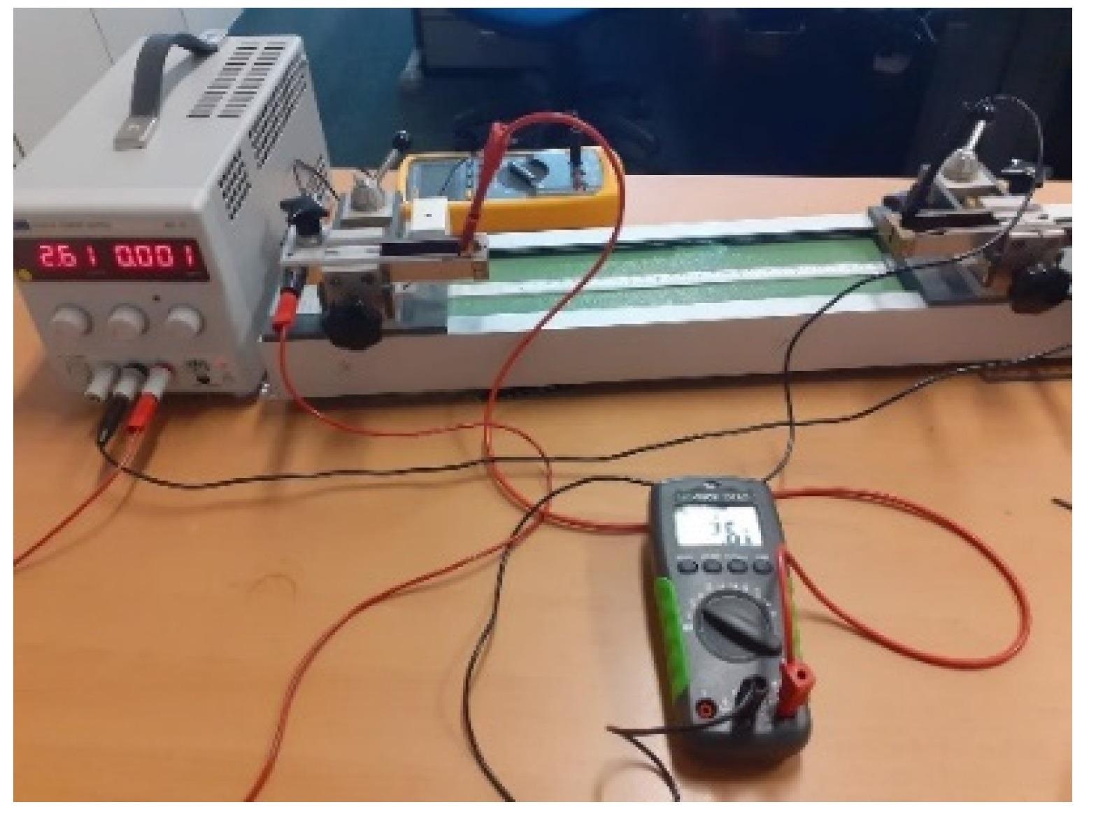 Measuring of length-dependent resistance (four-point clamping device).