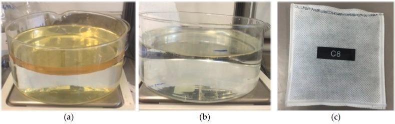(a) Initial condition of test 2; (b) Initial condition of test 3; (c) Pillow used for laboratory tests.