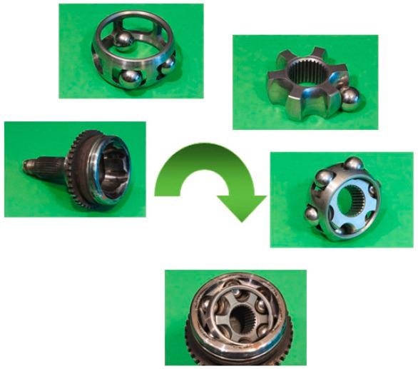 A Rzeppa homokinetic joint assembly.