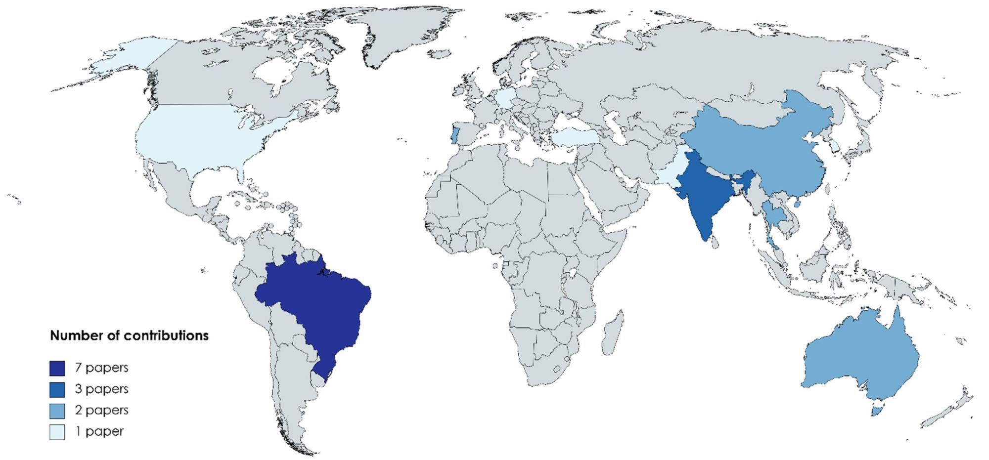 Number of contributions per country (based on first author affiliation).