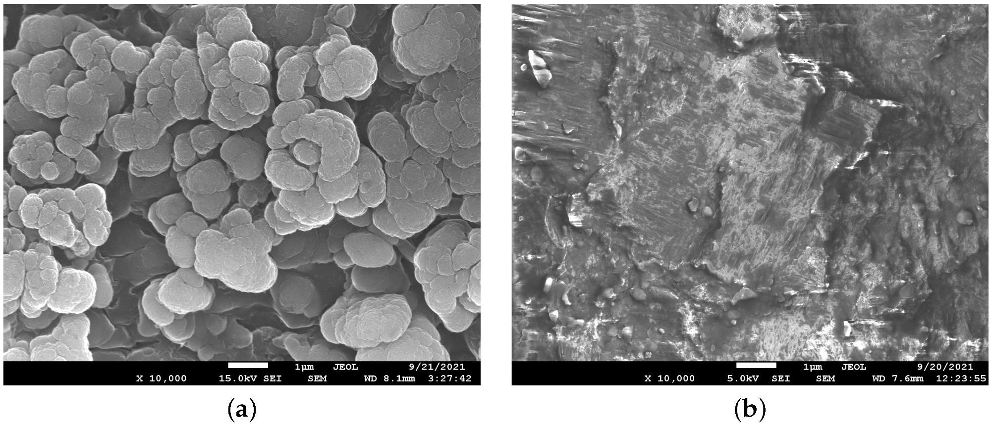 Scanning electron microscope images of the surface of a CVD diamond sample after laser cut (a) and after laser polishing (b).