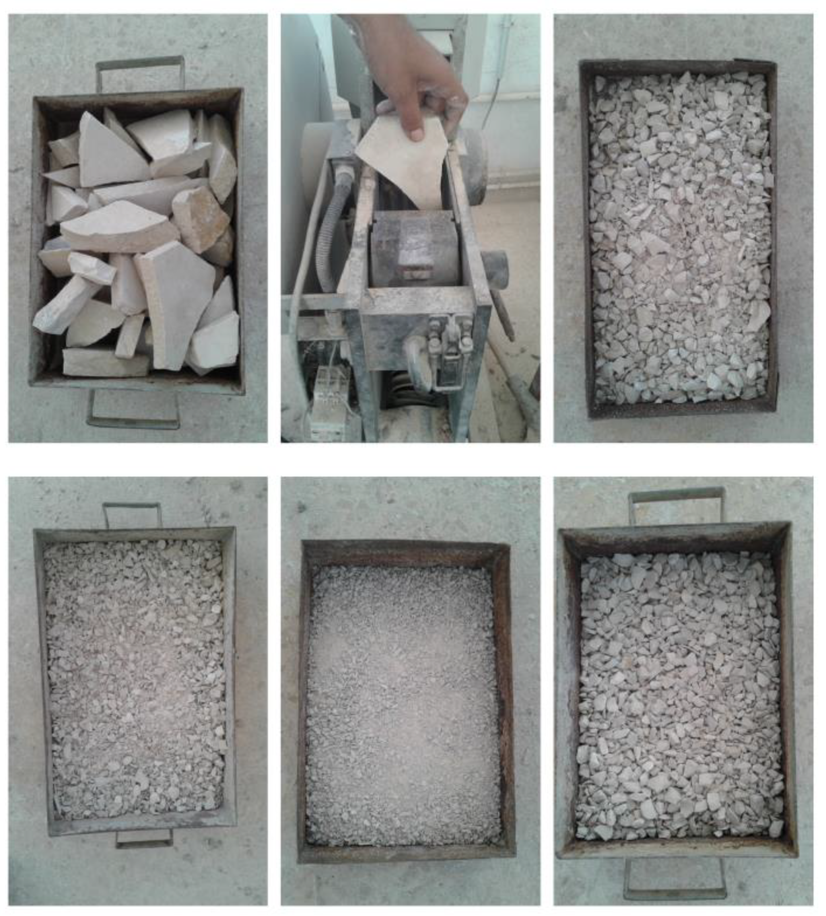 Crushing process steps of the marble waste.