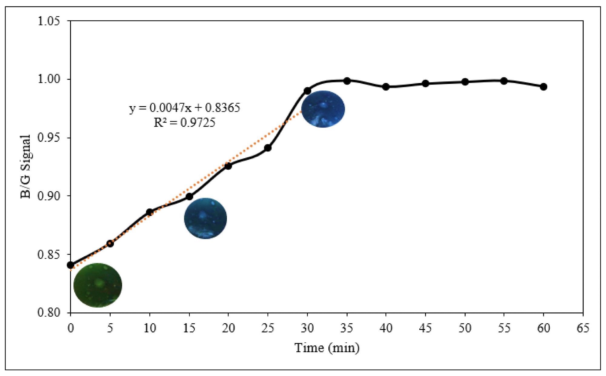 The response time of starch/PANI 0.4% film towards 600 ppm ammonia solution.