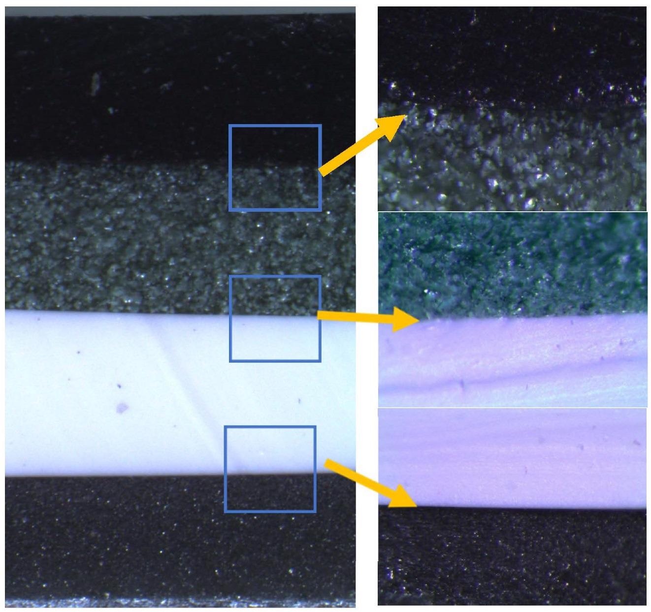 Cross-section of the multilayer composite and the interface between layers.
