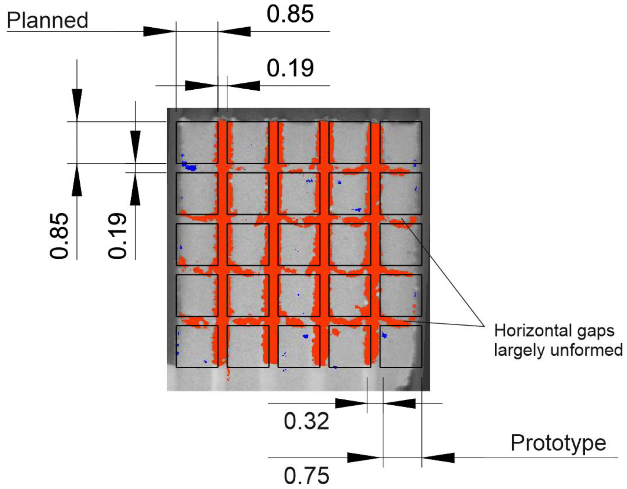Comparison of the planned 3D model topology with the resultant printed prototype.