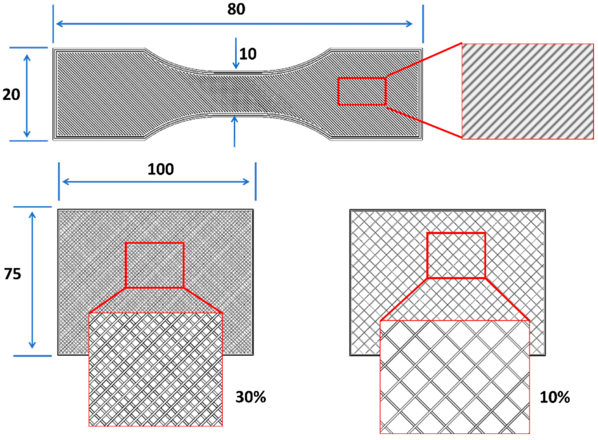 Sample dimensions used for PC 3D printing.