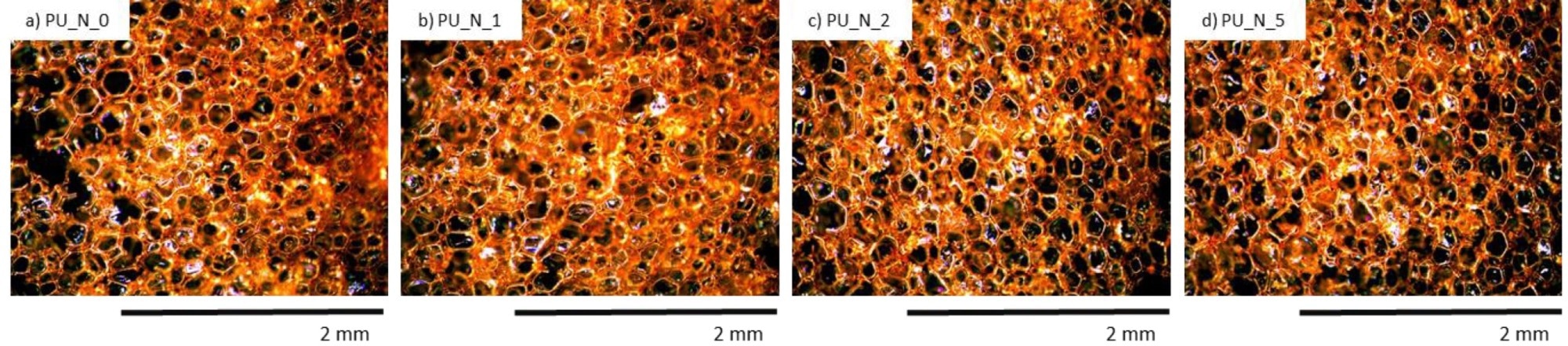 Morphology of PUR composite foams after 7 days of UV aging.