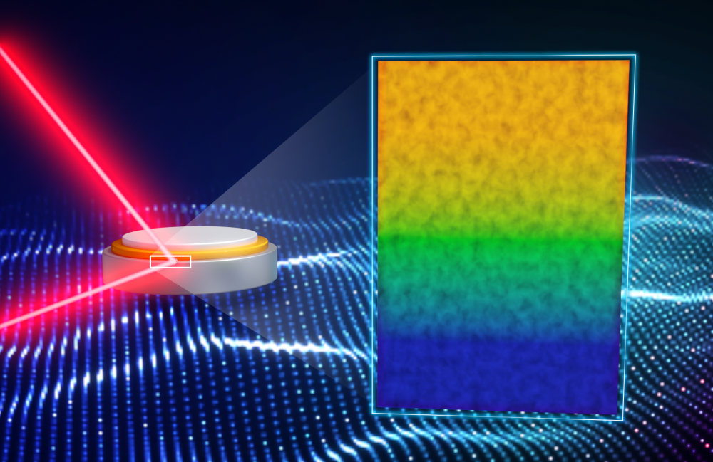 In a solid-state battery, reactive lithium metal (blue) can coexist stably with a solid electrolyte called LiPON (yellow) when an interphase (green), about 70 atoms thick, forms.