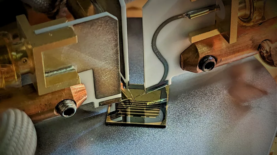 The millimeter-sized chip on which the transistors are located.