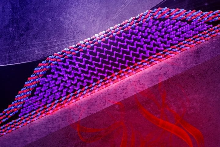 Squeezing bismuth between atomically smooth molding plates made of a material called hexagonal boron nitride results in extremely thin and flat crystals with unique quantum electronic properties. Image Credit: Eli Krantz / Krantz NanoArt