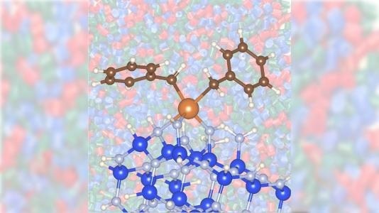 Zirconium (larger burnt orange atom), combined with silicon nitride (blue and gray atoms)